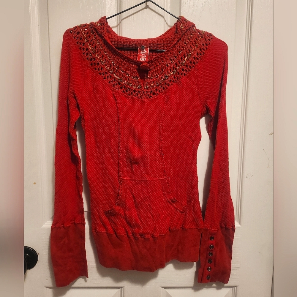 Free People Crochet Hooded Top
